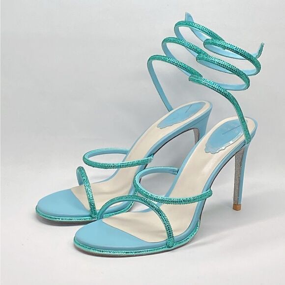 Rene Caovilla Blue Cleo Aquamarine Sandal With Crystals 105 size 40 - Picture 6 of 12